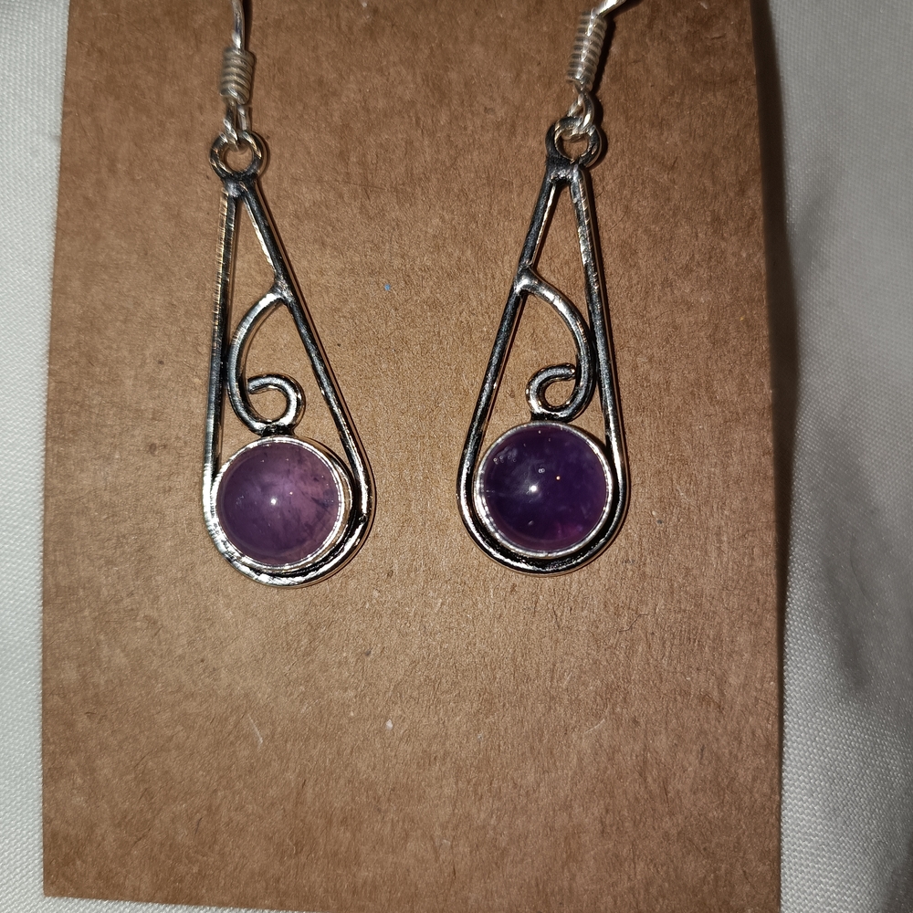 925 Plated Amethyst Earrings - Picture 2 of 2